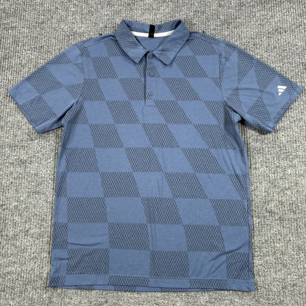 Adidas Golf Polo Shirt Mens M Blue Geometric Print Performance Short Sleeve
